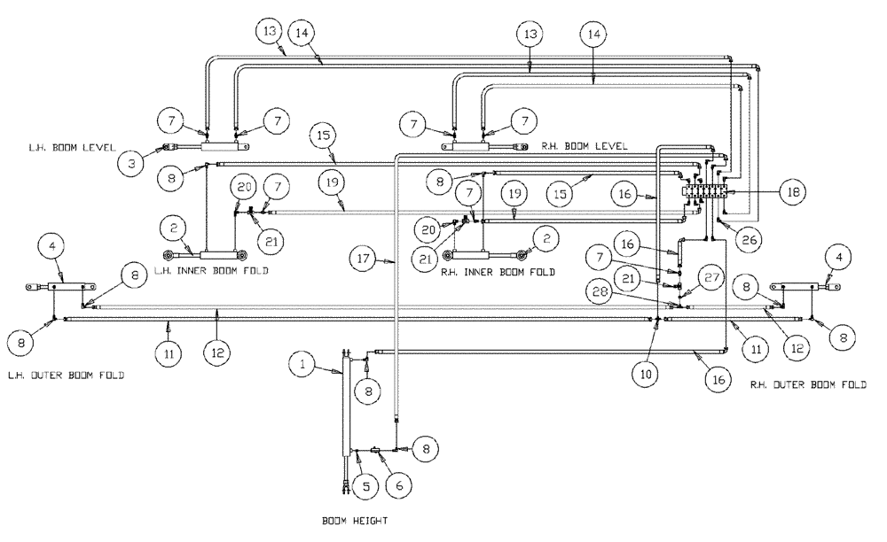 Схема запчастей Case IH PATRIOT XL - (06-008) - HYDRAULIC PLUMBING (60 & 75 BOOMS) 7-BANK VALVE Hydraulic Plumbing
