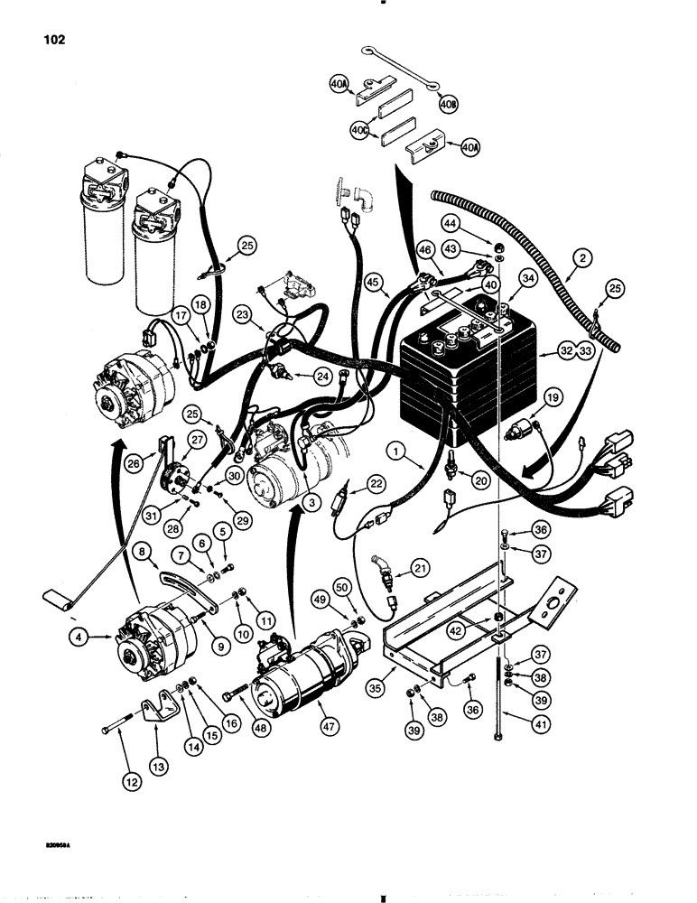 Схема запчастей Case IH 1845B - (102) - ELECTRICAL SYSTEM, REAR HARNESS, BATTERY, ALTERNATOR, AND STARTER (04) - ELECTRICAL SYSTEMS