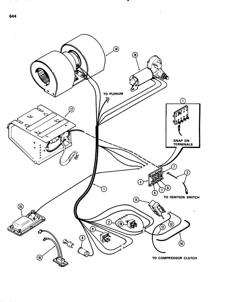 Схема запчастей Case IH 1070 - (0644) - CAB, CONTROLS AND WIRING, USED CAB SERIAL NUMBERS 7821251 TO 7837400 (09) - CHASSIS/ATTACHMENTS