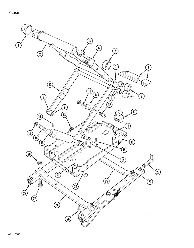 Схема запчастей Case IH 385 - (9-360) - SEAT, DELUXE SUSPENSION, WITHOUT CAB, WITH BEFORE AND AFTER HEIGHT ADJUSTMENT (09) - CHASSIS/ATTACHMENTS
