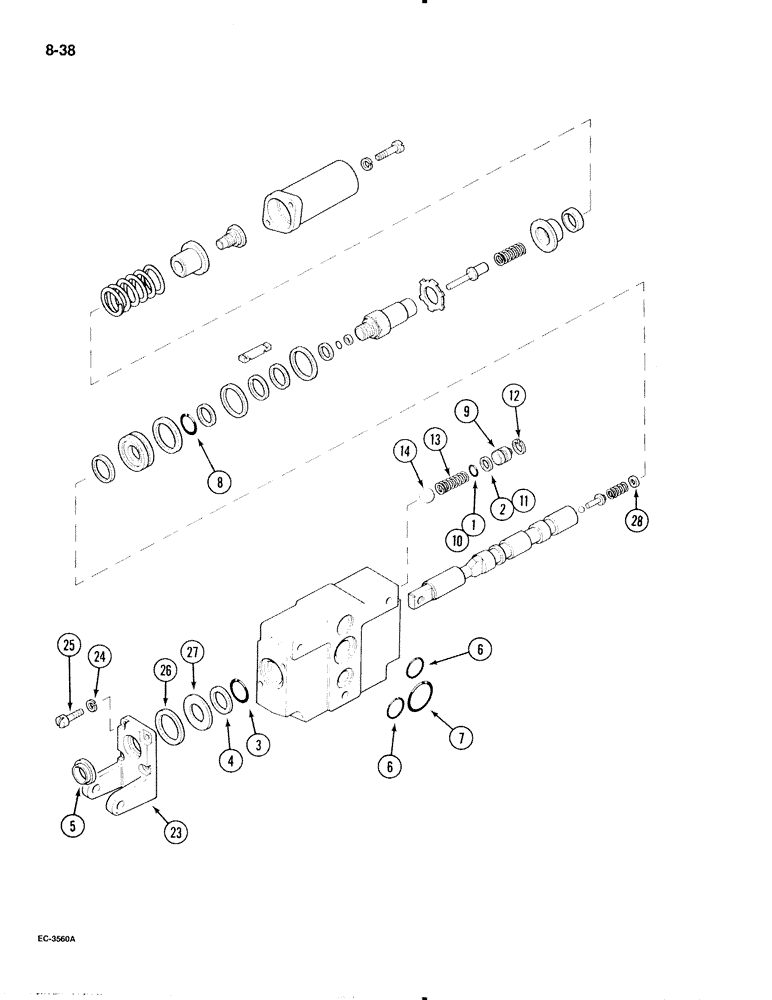 Схема запчастей Case IH 595 - (8-38) - REMOTE AUXILIARY VALVE ASSEMBLY, WITHOUT CHECK VALVE (08) - HYDRAULICS