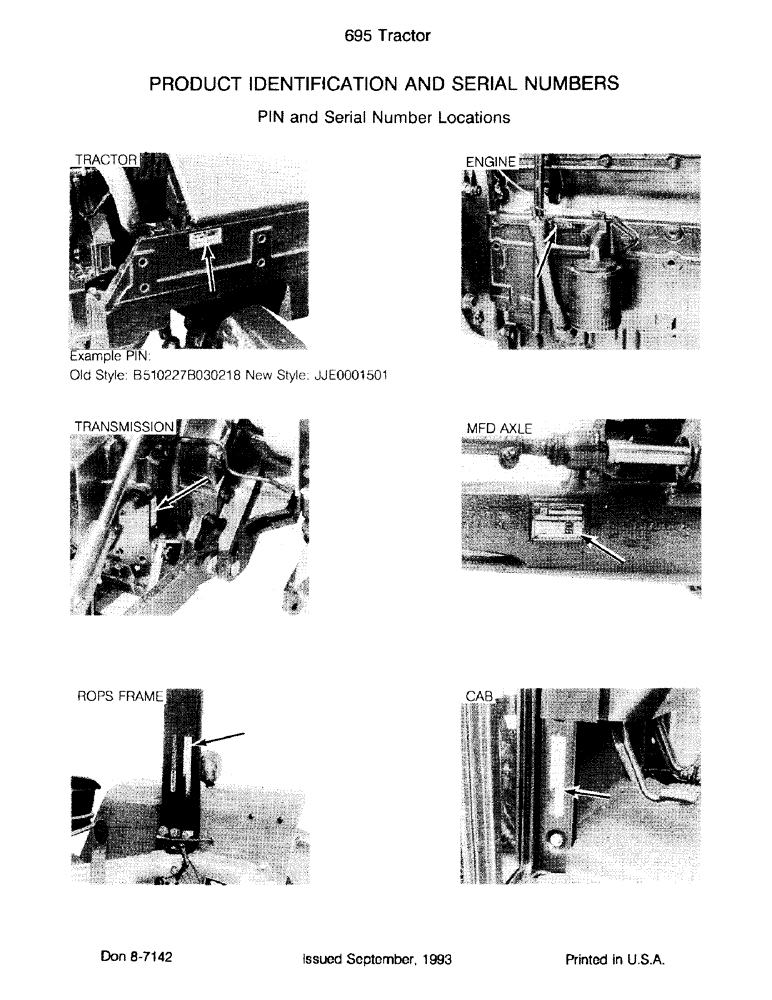 Схема запчастей Case IH 695 - (1-02) - PRODUCT IDENTIFICATION AND SERIAL NUMBERS (00) - PICTORIAL INDEX