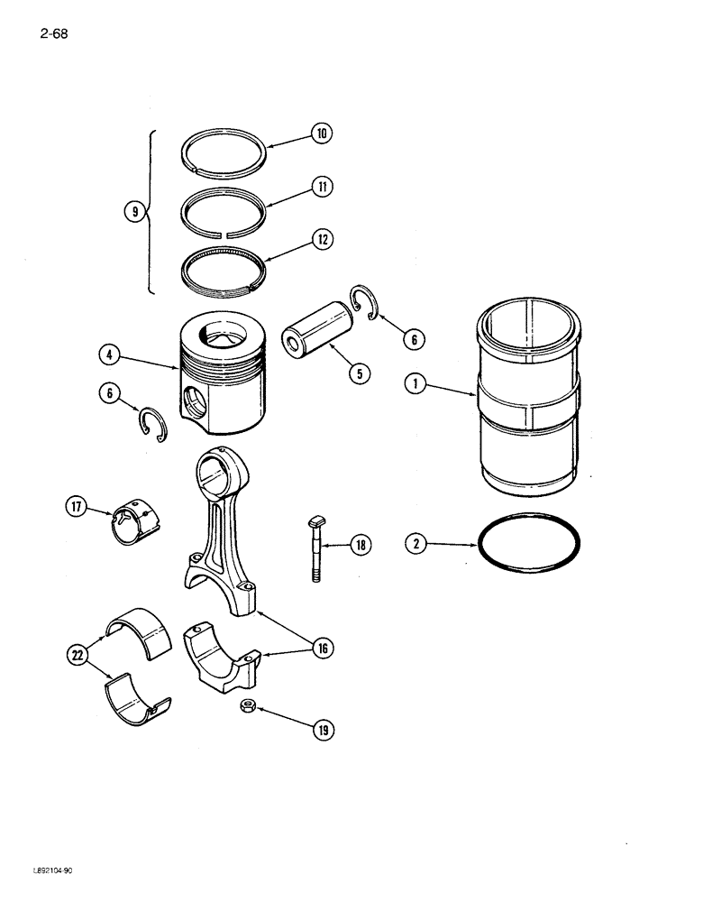 Схема запчастей Case IH 1680 - (2-068) - PISTON AND SLEEVE, 6TA-830 ENGINE, PRIOR TO ENGINE SERIAL NO. 44538389 (01) - ENGINE