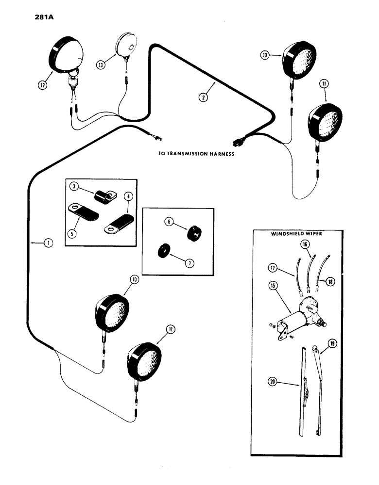 Схема запчастей Case IH 1070 - (281A) - CAB, ELECTRICAL EQUIPMENT AND WIRING, FENDER HARNESS, USED PRIOR TO TRAC. SER. NO. 8675001 (09) - CHASSIS/ATTACHMENTS