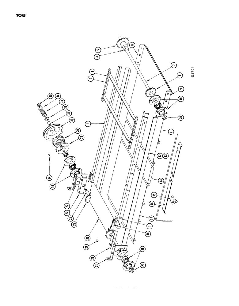Схема запчастей Case IH 1660 - (106) - CONVEYOR RAKE (14) - MAIN GEARBOX & DRIVE