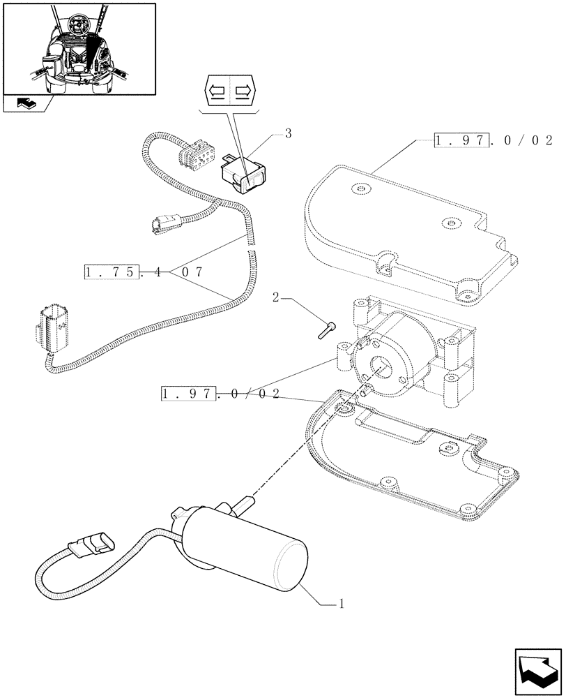 Схема запчастей Case IH PUMA 125 - (1.75.1/01) - ELECTRICAL ARMREST ADJUSTMENT - MOTOR AND SWITCH (VAR.330019) (06) - ELECTRICAL SYSTEMS