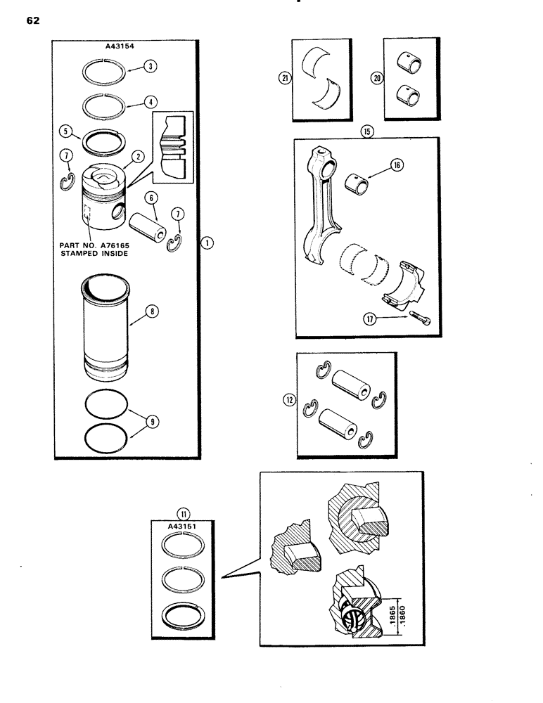 Схема запчастей Case IH 504BDT - (062) - PISTON ASSY & CONNECTING RODS, ENG. L/FUEL DEVICE, 504BDT TURBOCHARGED ENG. W/OIL COOLED PISTONS, C (02) - ENGINE