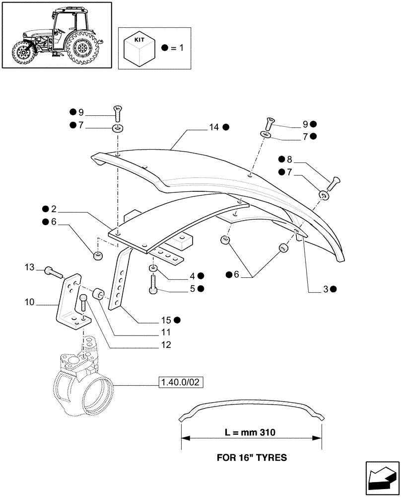 Схема запчастей Case IH JX1095C - (710169010) - (DIA KIT) FRONT FENDERS F/FRONT AXLE L/BRAKES FOR 16" TIRES (18) - VARIATIONS