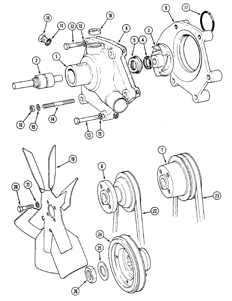 Схема запчастей Case IH 1494 - (2-006) - WATER PUMP AND FAN (02) - ENGINE