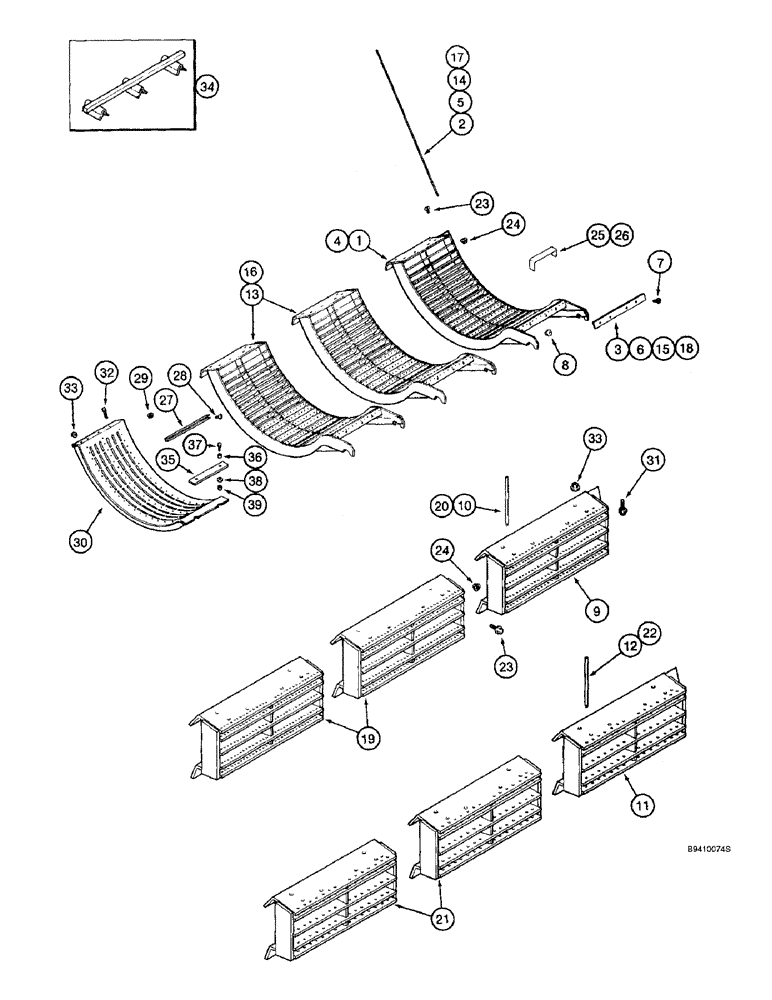 Схема запчастей Case IH 2144 - (9B-26) - CONCAVES, CONCAVES AND GRATES (14) - ROTOR, CONCANVES & SIEVE