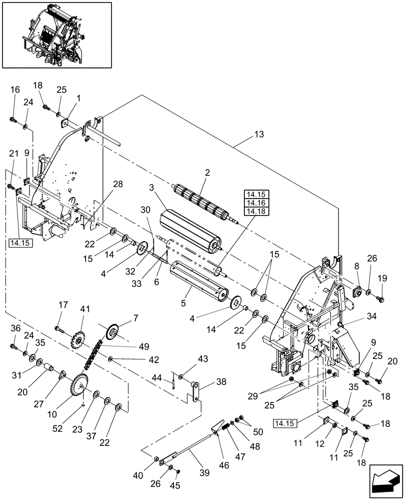 Схема запчастей Case IH RB464 - (14.11[(1)]) - MAIN FRAME & ROLLS, ROTOR (14) - BALE CHAMBER