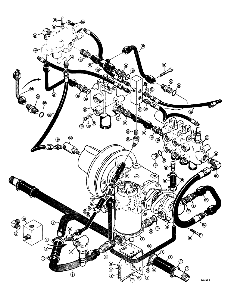 Схема запчастей Case IH 1700-SERIES - (152) - BASIC TRACTOR HYDRAULICS, USED TRACTOR SERIAL NO. 9816912 AND AFTER (35) - HYDRAULIC SYSTEMS