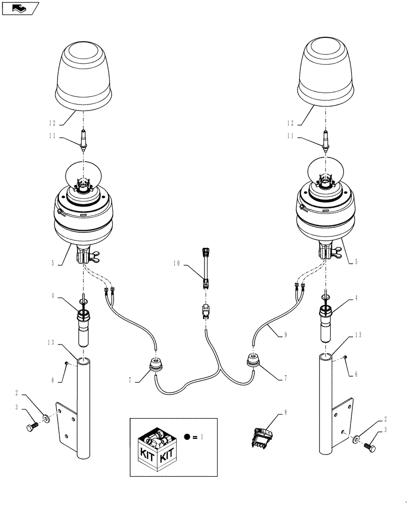 Схема запчастей Case IH 3330 - (55.404.11[02]) - DUAL BEACON LIGHT, SN YCT032160 AND AFTER (55) - ELECTRICAL SYSTEMS
