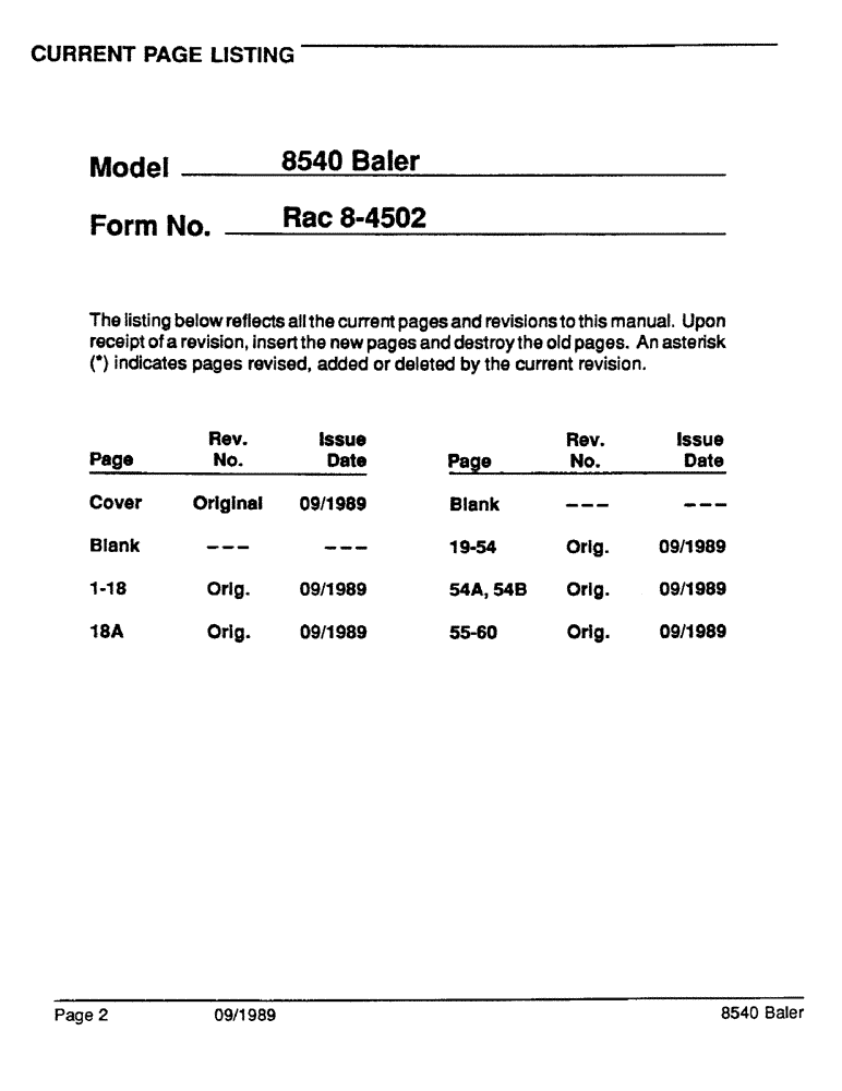 Схема запчастей Case IH 8540 - (02) - REVISIONS (00) - GENERAL