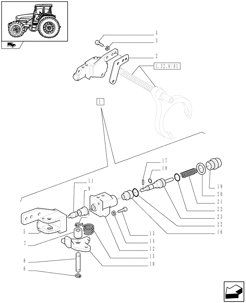 Схема запчастей Case IH FARMALL 85U - (1.95.6[02]) - 2WD REAR MECHANICAL DIFFERENTIAL LOCK FOR MECHANICAL TRANS. - CONTROL VALVE (VAR.339380) (10) - OPERATORS PLATFORM/CAB
