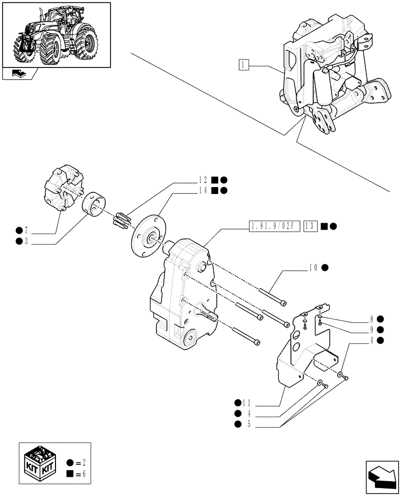 Схема запчастей Case IH PUMA 195 - (1.81.9/04B[02]) - FRONT HPL WITH PTO WITH AUX. COUPLERS - BREAKDOWN (07) - HYDRAULIC SYSTEM
