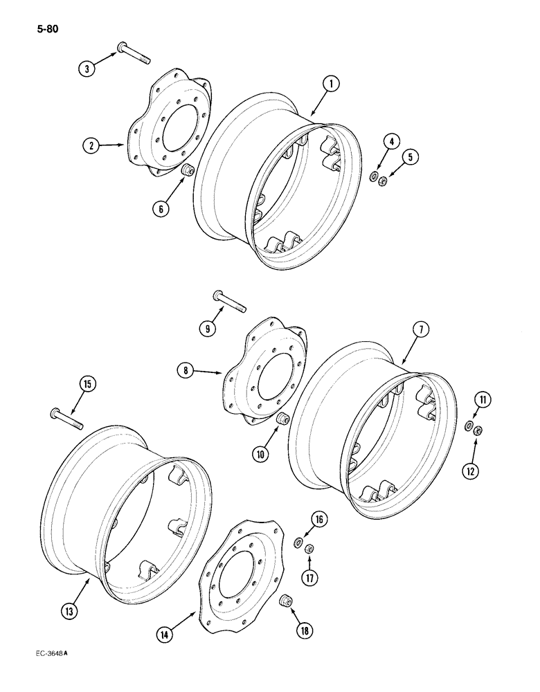 Схема запчастей Case IH 895 - (5-80) - FRONT WHEELS, MFD TRACTOR, 24 INCH WHEEL (05) - STEERING