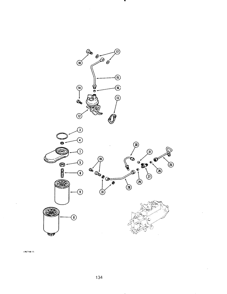Схема запчастей Case IH 6590 - (134) - FUEL FILTER AND LIFT PUMP, 6-590 ENGINE 