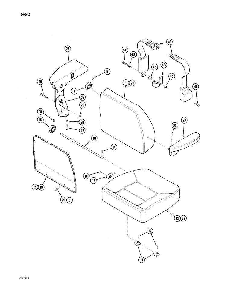 Схема запчастей Case IH 7150 - (9-090) - AIR SUSPENSION SEAT, CUSHIONS, ARM RESTS, AND SEAT BELT, P.I.N. JJA0028200 AND AFTER (09) - CHASSIS/ATTACHMENTS