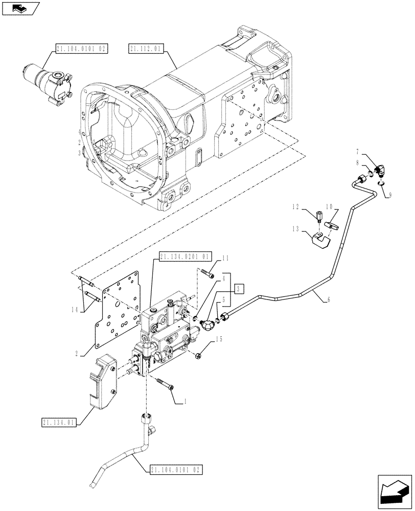Схема запчастей Case IH FARMALL 65C - (21.104.0101[01]) - HYDRAULIC GEAR BOX CONTROLS (POWER SHUTTLE) - PIPES (VAR.334068-332069 / 743557) (21) - TRANSMISSION