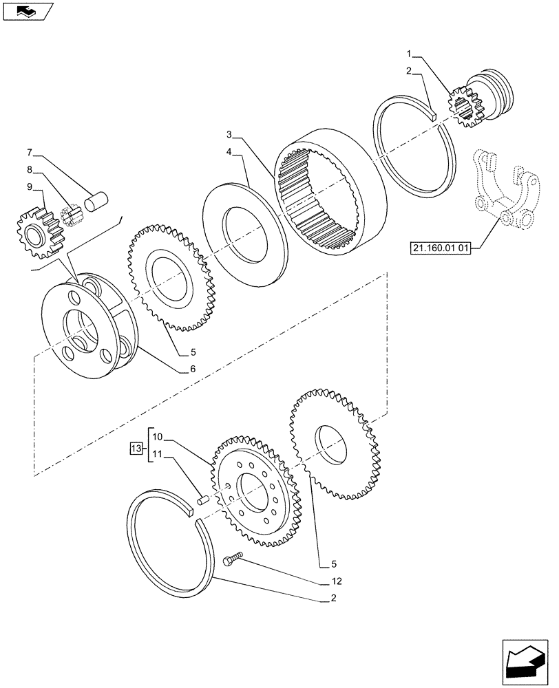 Схема запчастей Case IH PUMA 185 - (21.160.01[02]) - SUPP. GEAR REDUCTION UNIT - GEARS (VAR.720146) (21) - TRANSMISSION