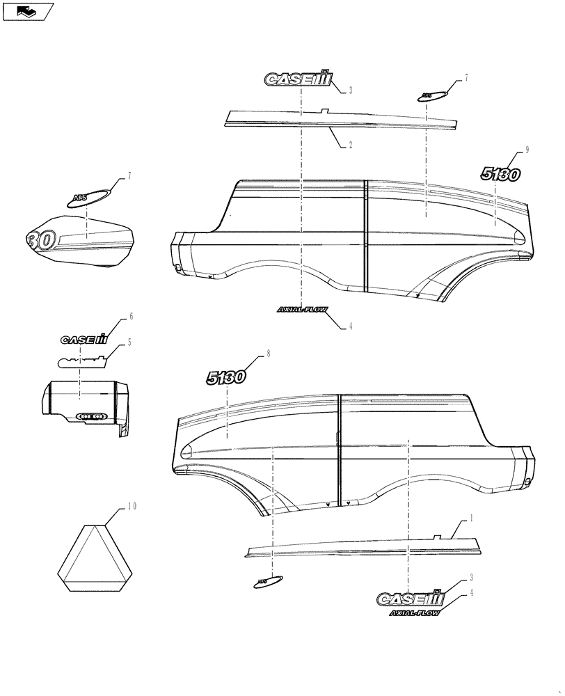 Схема запчастей Case IH 6130 - (90.108.01) - DECALS-MODEL IDENTIFICATION (90) - PLATFORM, CAB, BODYWORK AND DECALS
