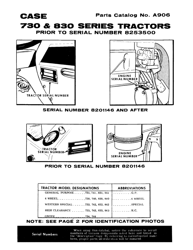 Схема запчастей Case IH 830-SERIES - (001) - CASE 730 & 830 SERIES TRACTORS, PRIOR TO SERIAL NUMBER 8253500 (00) - PICTORIAL INDEX