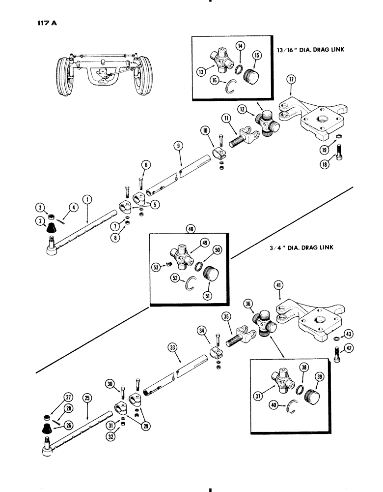 Схема запчастей Case IH 730 SERIES - (117A) - DRAG LINK, GEN. PURP, 48" TO 73" & 53" TO 82" TREAD, (05) - STEERING