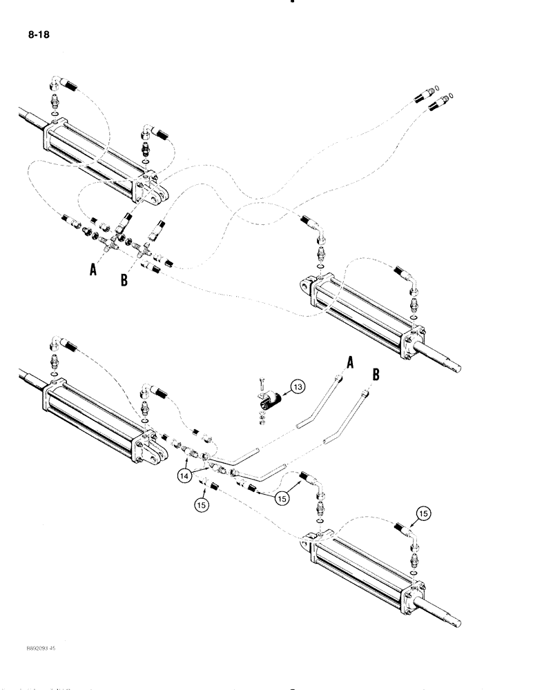 Схема запчастей Case IH 475 - (8-18) - (WING LIFT HYDRAULIC CIRCUIT, 1/2 INCH ID HOSES, WITHOUT DIVERTER VALVE (08) - HYDRAULICS