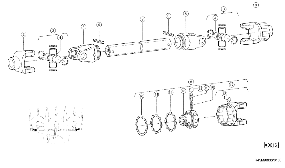 Схема запчастей Case IH RU450 - (0033) - UNIVERSAL DRIVE SHAFT, LAID MAIZE AUGER (58) - ATTACHMENTS/HEADERS