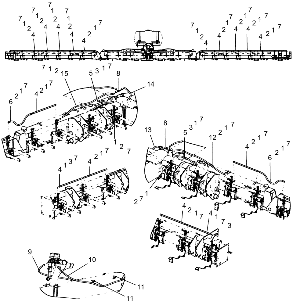 Схема запчастей Case IH 1250 - (75.110.29) - LIQUID FERTILIZER - DISTRIBUTION HOSES AND SUPPORTS - 24 ROW, 400 GALLON TANK (75) - SOIL PREPARATION