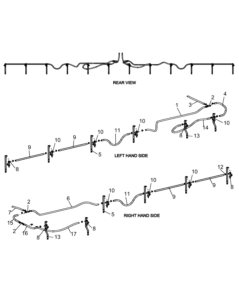 Схема запчастей Case IH 1250 - (75.110.09) - LIQUID FERTILIZER - DISTRIBUTION HOSES AND SUPPORTS - 12 ROW, 400 GALLON TANK (75) - SOIL PREPARATION