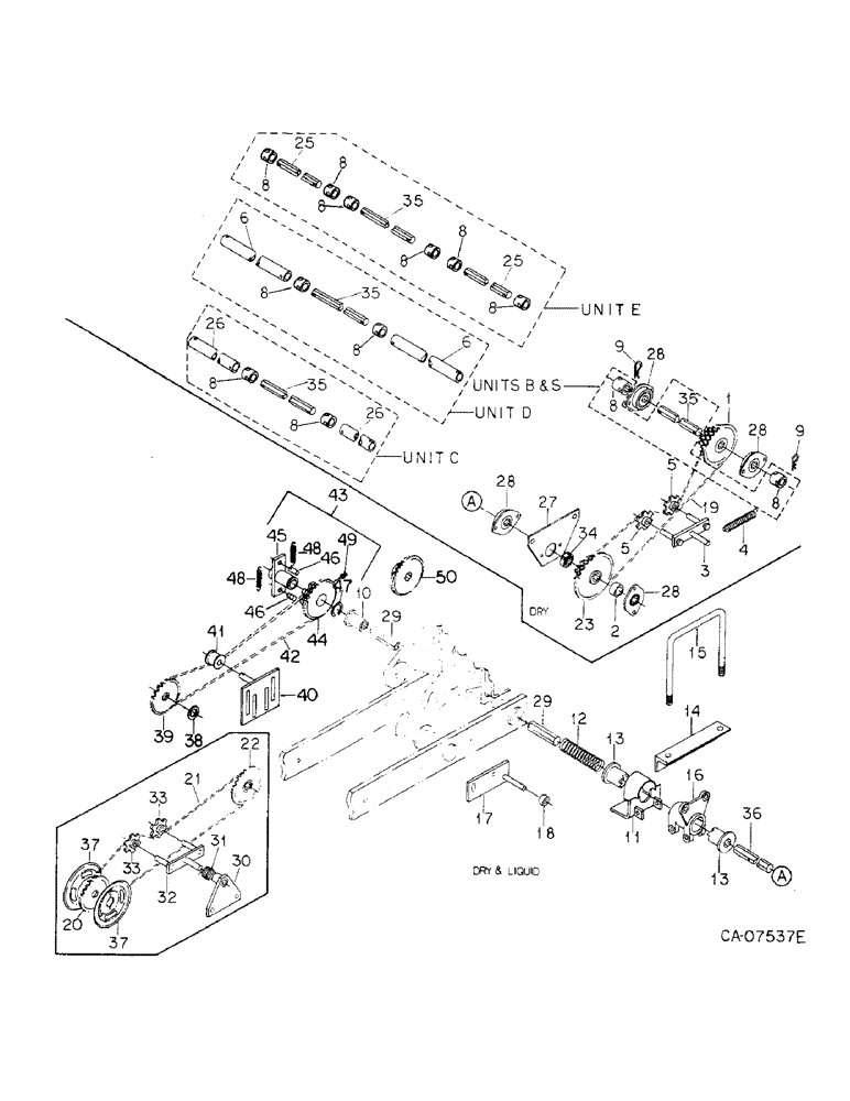Схема запчастей Case IH 800 - (10-12) - FERTILIZER, DRY & LIQUID FERTILIZER DRIVE, UNITS B, C, D, E, G, M, S AND T (09) - CHASSIS/ATTACHMENTS