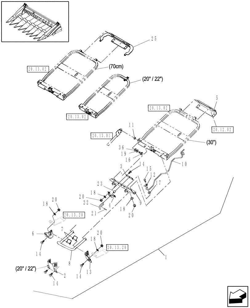 Схема запчастей Case IH 3206-70 - (20.13.03) - INNER DIVIDERS, MOUNT HARDWARE, 20", 22", 30", 70CM (58) - ATTACHMENTS/HEADERS