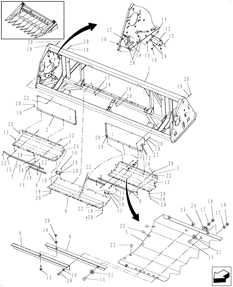 Схема запчастей Case IH 3408-70 - (20.12.01.01) - MAIN FRAME FLOORS, STRIPPERS & REAR PANELS, 6 ROW TO 12 ROW (58) - ATTACHMENTS/HEADERS