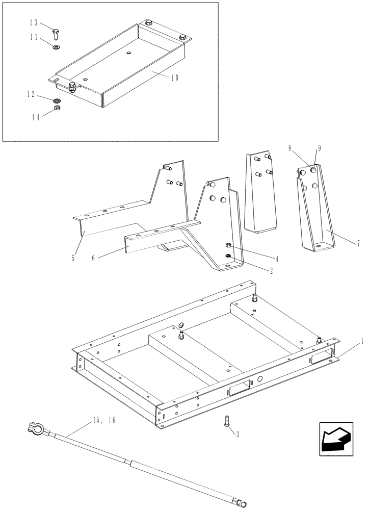 Схема запчастей Case IH P70 - (09-04) - ENGINE MOUNT AND BATTERY TRAY (09) - CHASSIS/ATTACHMENTS