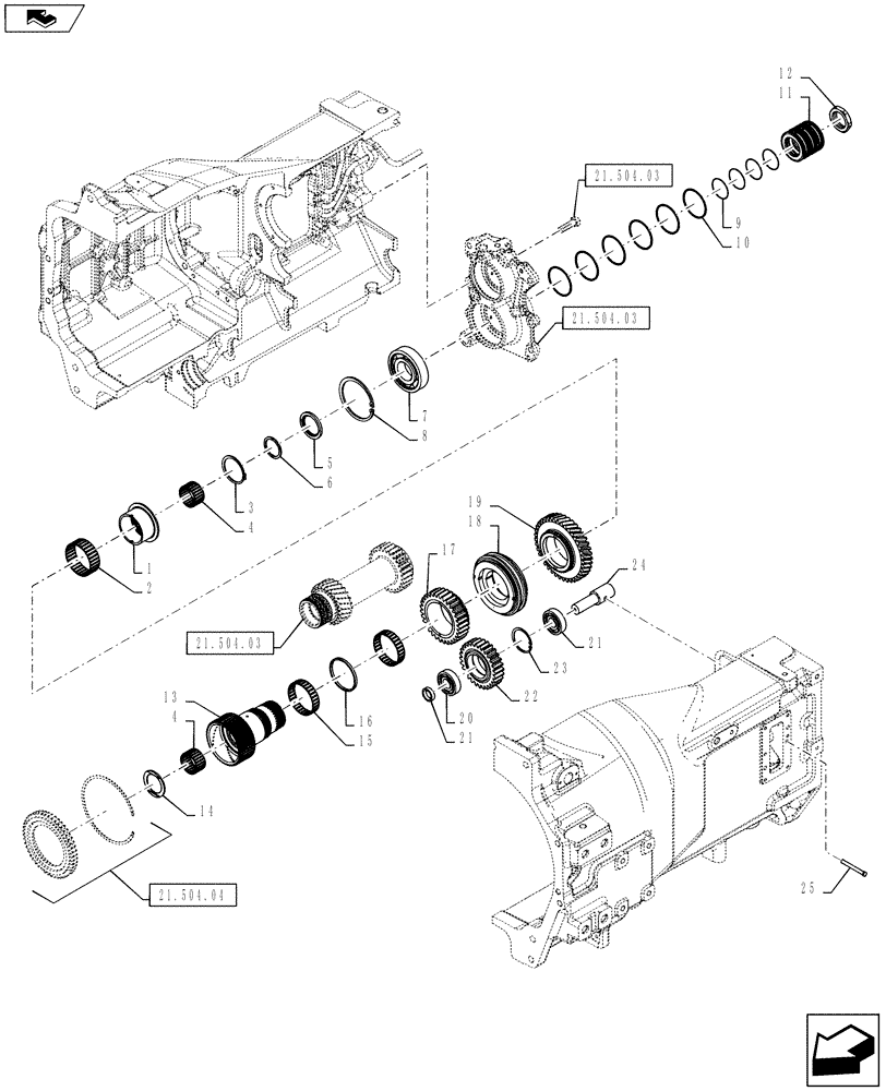 Схема запчастей Case IH PUMA 145 - (21.504.05) - TRANSMISSION - REVERSE AND II RANGE GEARS ON SECONDARY SHAFT (21) - TRANSMISSION
