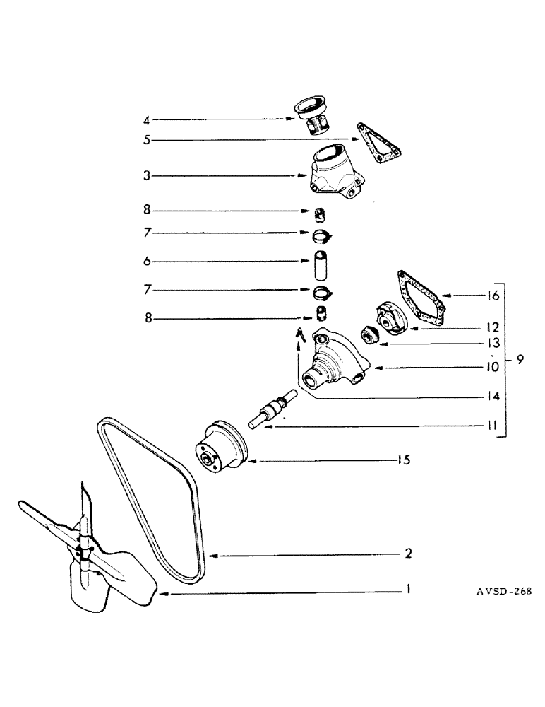 Схема запчастей Case IH FU-267D - (028) - WATER PUMP - THERMOSTAT - FAN & BELT (02) - ENGINE