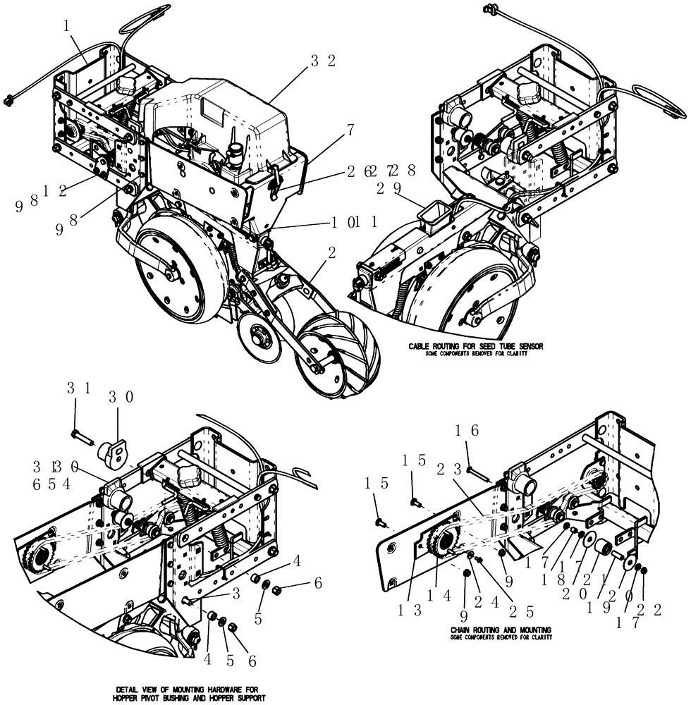 Схема запчастей Case IH 1200PT - (L.10.F[16]) - ROW UNIT FRAME WITH STANDARD LINKAGE & MINI HOPPER - ROUTING DETAILS L - Field Processing