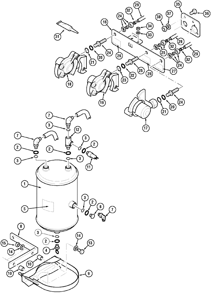 Схема запчастей Case IH MX150 - (07-13) - TRAILER BRAKE - PNEUMATIC TANK AND PIPES (33) - BRAKES & CONTROLS