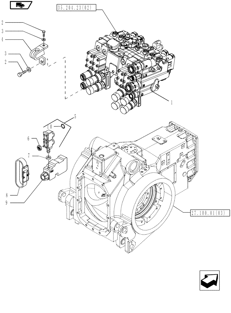 Схема запчастей Case IH MAGNUM 210 - (35.700.01[02]) - REMOTE VALVE SPILLAGE COLLECTION WITH 4 ELEMENTS, WITH POWERSHIFT TRANSMISSION (35) - HYDRAULIC SYSTEMS