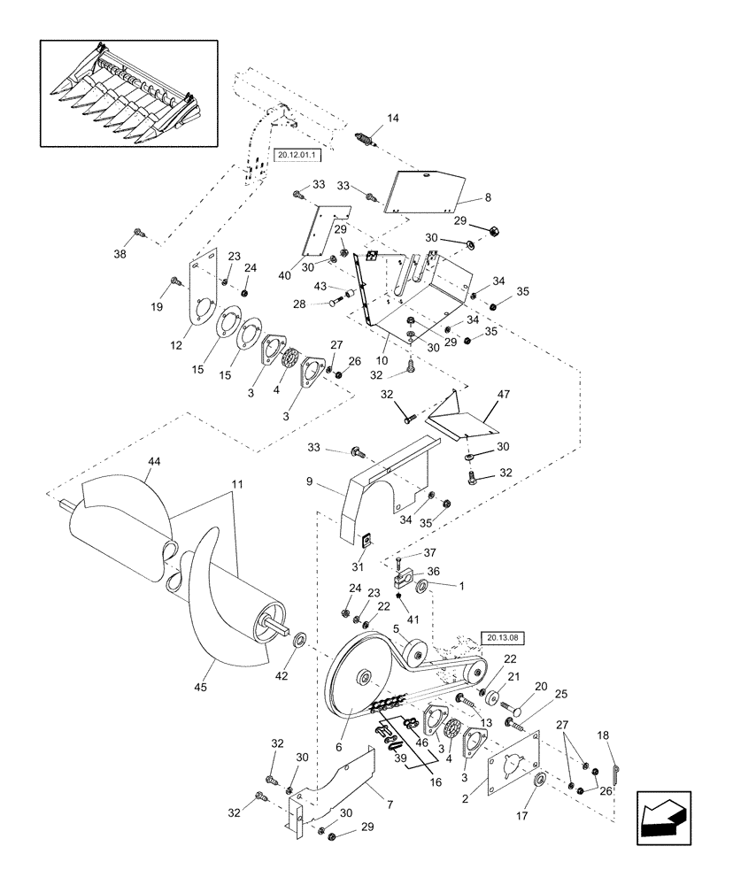 Схема запчастей Case IH 2412-30 - (20.13.07[1]) - AUGER DRIVE, DOUBLE, BPIN CBJ030601 [INCLUDES ALL HAJ PINS] (58) - ATTACHMENTS/HEADERS