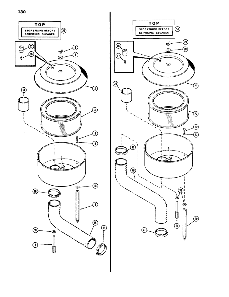 Схема запчастей Case IH 504DT - (130) - AIR CLEANER, DRY I, 504DT TURBOCHARGED ENGINES, B / 504D NATURALLY ASPIRATED ENGINES (10) - ENGINE
