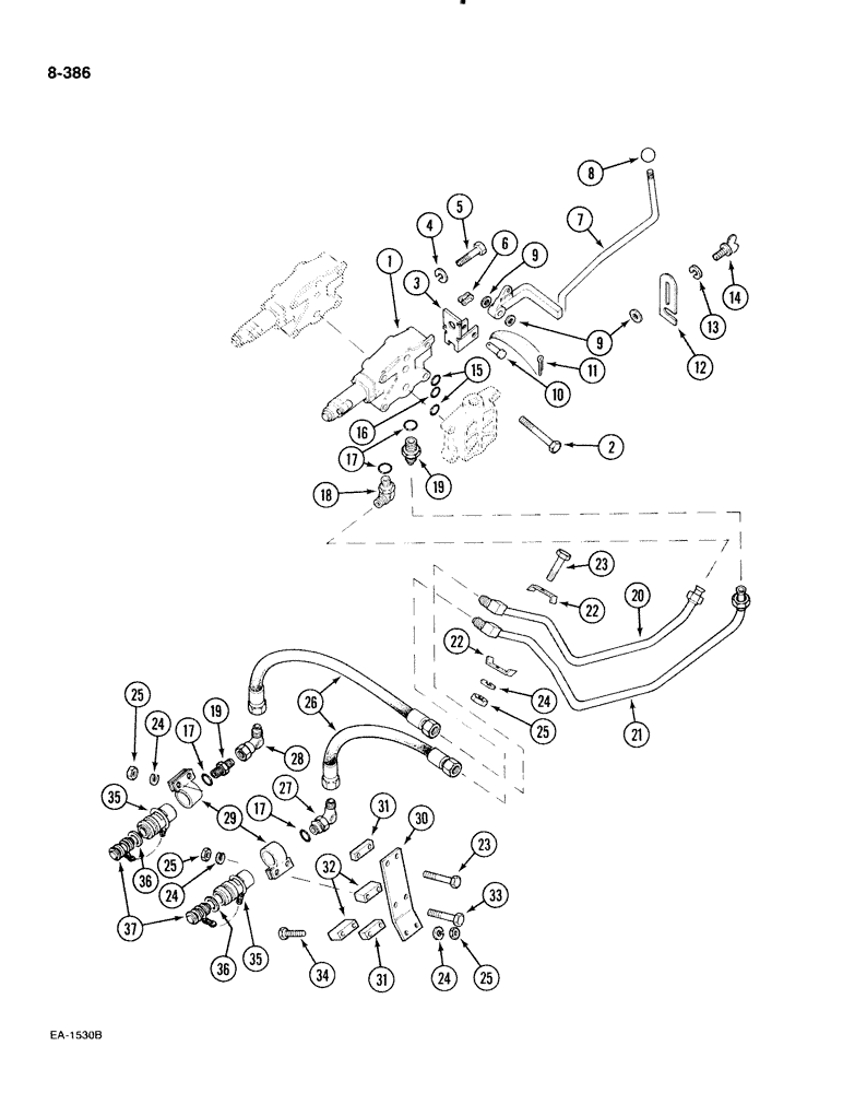 Схема запчастей Case IH 885 - (8-386) - AUX. VALVE, 2ND BANK PRIOR TO P.I.N. 18001, W/1ST BANK DOUBLE ACTING VALVE & HYDRAULIC DRAFT CONTROL (08) - HYDRAULICS