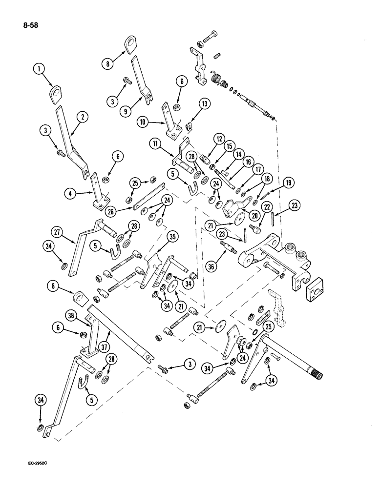 Схема запчастей Case IH 895 - (8-58) - DRAFT CONTROL, EXTERNAL LEVERS AND LINKAGE, WITH CAB (08) - HYDRAULICS