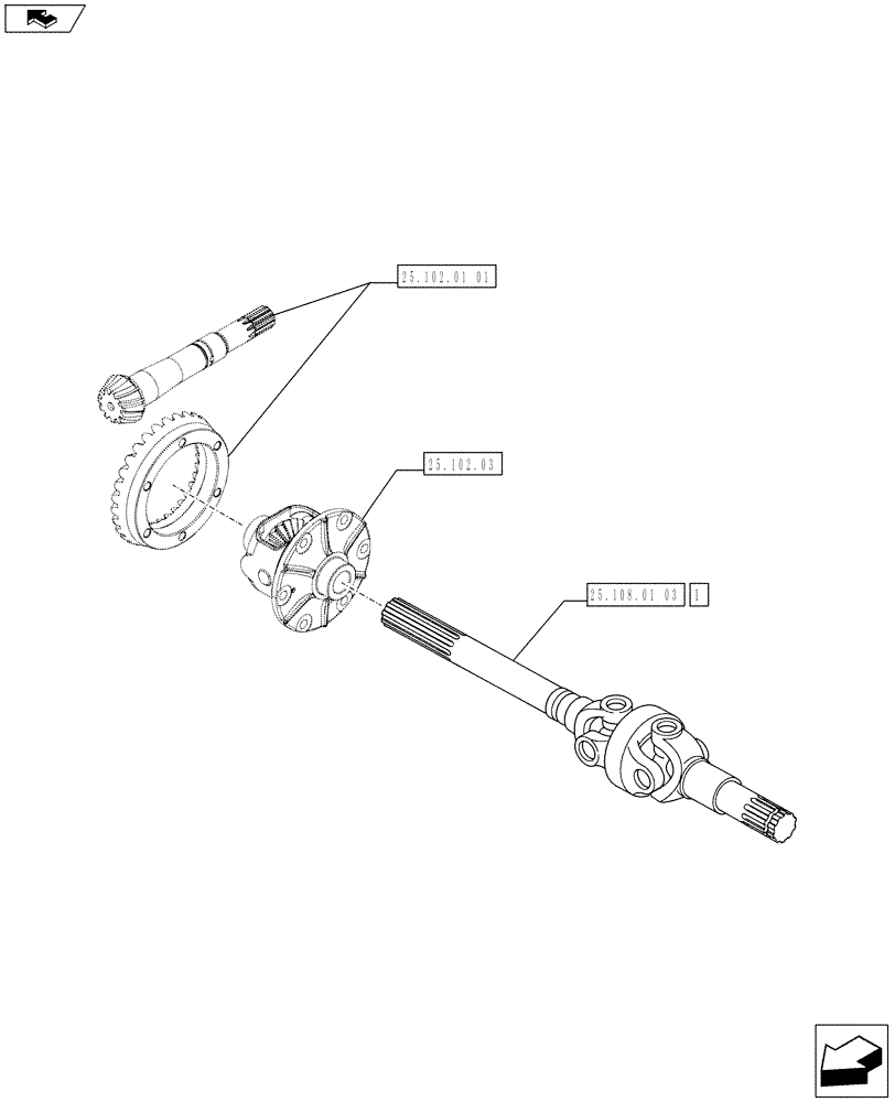 Схема запчастей Case IH FARMALL 65C - (25.108.01[02]) - 4WD FRONT AXLE - AXLE-SHAFT ARTICULATED (25) - FRONT AXLE SYSTEM