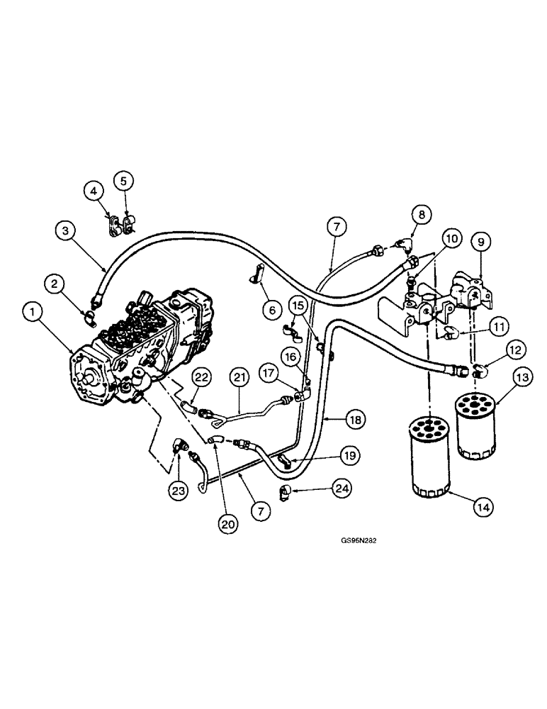 Схема запчастей Case IH DTI-466B - (9E-140) - FUEL FILTER AND CONNECTIONS 