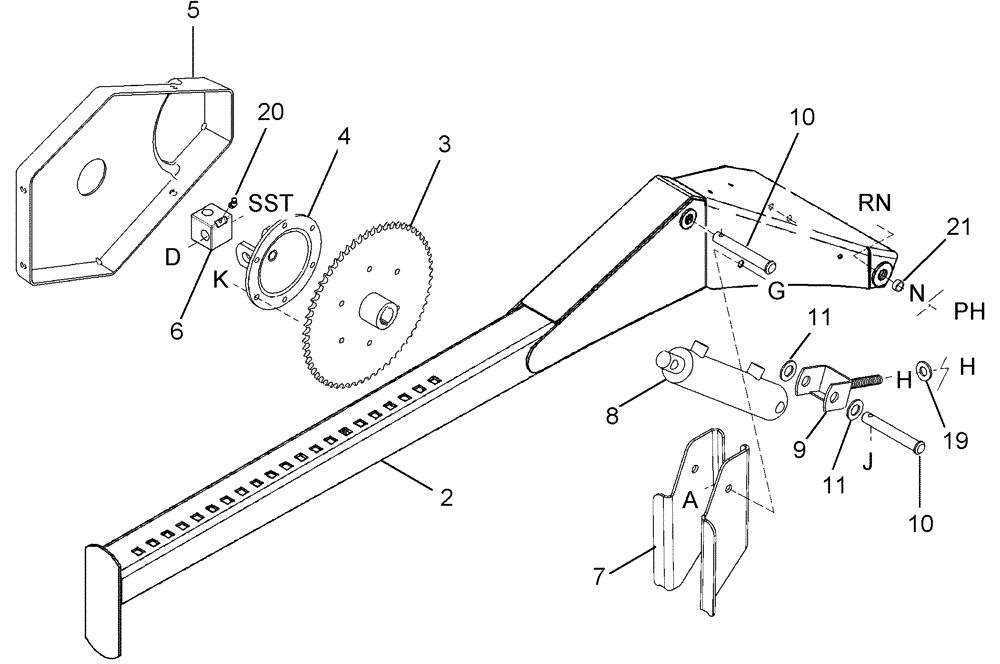 Схема запчастей Case IH 2052 - (09-21) - SPLIT REEL SPECIAL COMPONENTS, CENTER REEL ARM, BAT REEL, PICK-UP REEL, 30.0 AND 36.0 FOOT HEADER (03) - CHASSIS/MOUNTED EQUIPMENT