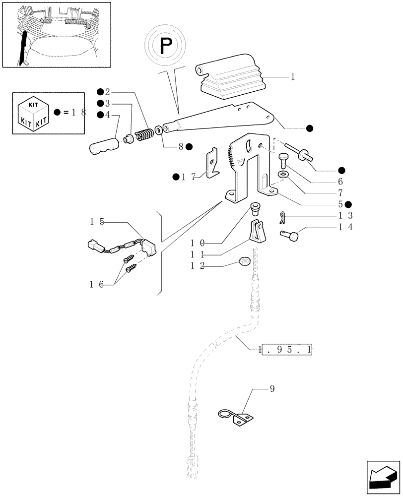 Схема запчастей Case IH PUMA 210 - (1.95.1/01) - (VAR.635) MECHANICAL CAB SUSPENSION - HANDBRAKE CONTROL (10) - OPERATORS PLATFORM/CAB
