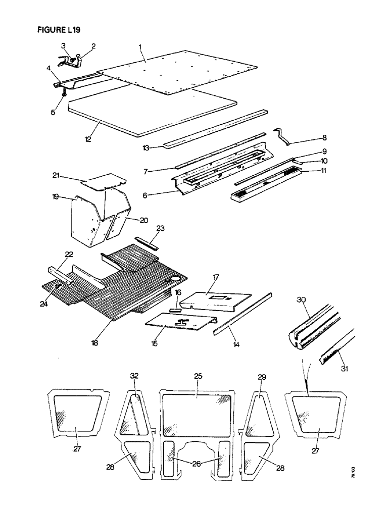 Схема запчастей Case IH 1412 - (L19-1) - CHASSIS, BONNET, FENDERS, SAFETY FRAME AND CAB, CAB INTERNAL TRIM AND GLAZING (12) - CHASSIS